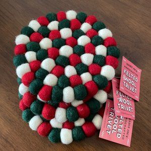 NWT Trader Joe's Round Handcrafted Felt Wool Trivet 3 pc. Holiday Christmas